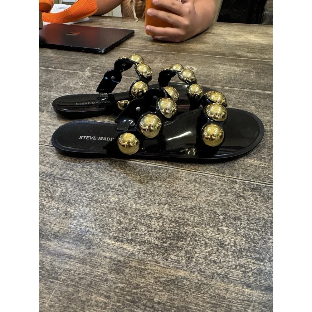 Steve Madden Black Gold Sandals - Size 9- Chrishelle